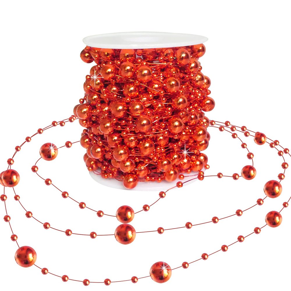 HADDIY Red Beads Garland for Christmas Tree,66 Feet Plastic Pearl Strands Chain Beaded Garlands for Holiday Dcor and Crafts