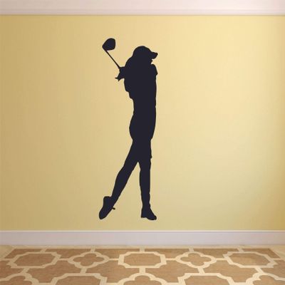 Golf Player Girl Silhoutte Ball Sports Wall Sticker Decor Design for Boys/Girls Bedroom Kids Children World Cup Sport Fans Rooms Home Art Murals Decals Wall Art Vinyl Decoration Size (30x28 inch)