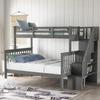 Soild Wood Bunk Bed with Stairways, Twin Over Full Bunk Bed with Storage Shelves, Wood Bunk Bed with Guard Rails for Kids/Teens/Adult, Can be Divided Into Two Individual Beds (Gray) view 1