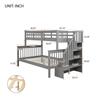 Soild Wood Bunk Bed with Stairways, Twin Over Full Bunk Bed with Storage Shelves, Wood Bunk Bed with Guard Rails for Kids/Teens/Adult, Can be Divided Into Two Individual Beds (Gray) view 2