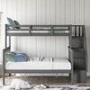 Soild Wood Bunk Bed with Stairways, Twin Over Full Bunk Bed with Storage Shelves, Wood Bunk Bed with Guard Rails for Kids/Teens/Adult, Can be Divided Into Two Individual Beds (Gray) view 3