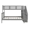 Soild Wood Bunk Bed with Stairways, Twin Over Full Bunk Bed with Storage Shelves, Wood Bunk Bed with Guard Rails for Kids/Teens/Adult, Can be Divided Into Two Individual Beds (Gray) view 4