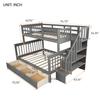 Stairway Bunk Bed with 3 Drawers, Solid Wood Twin Over Full Bunk Bed with Storage Shelf and Guard Rail for Kids/Adults, Can be Divided Into Two Individual Beds, No Box Spring Needed (Gray) view 2