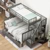 Stairway Bunk Bed with 3 Drawers, Solid Wood Twin Over Full Bunk Bed with Storage Shelf and Guard Rail for Kids/Adults, Can be Divided Into Two Individual Beds, No Box Spring Needed (Gray) view 3