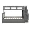 Stairway Bunk Bed with 3 Drawers, Solid Wood Twin Over Full Bunk Bed with Storage Shelf and Guard Rail for Kids/Adults, Can be Divided Into Two Individual Beds, No Box Spring Needed (Gray) view 4