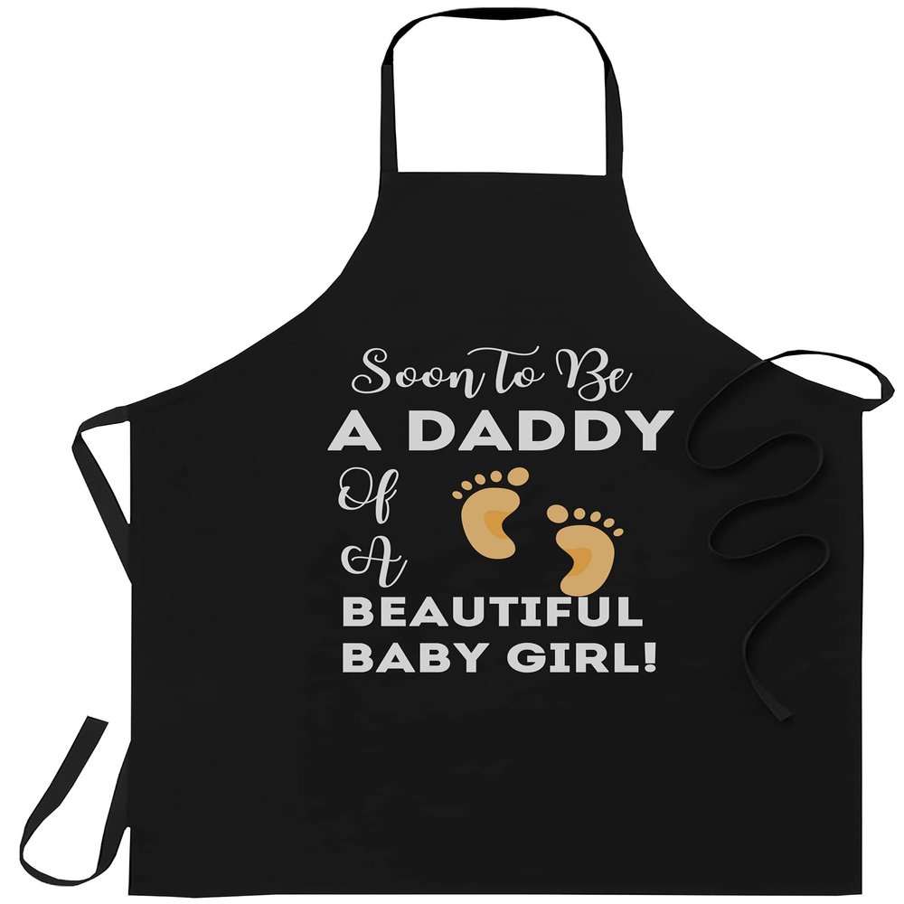 Dad Father Black Cooking Aprons- Soon To Be A Daddy Baby Girl Expecting Father Pregnancy Anouncement Black Apron