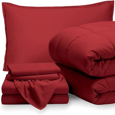 100% Egyptian Cotton- Home Bedding Set 8 Pc Comforter & Sheet Set - Split Queen - Goose Down Alternative - Ultra Soft 500 TC - Premium Bed Set (Split Queen, Comforter-Burgundy/Sheet Set - Burgundy)