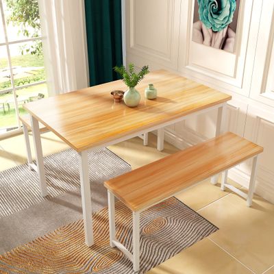 AWQM Dining Table Set with Two Benches, Kitchen Table Set for 4-6 Persons, Kitchen Table of 47.2 x 28.7 x 28.7 Inches, Bench of 41.3 x 11.8 x 17.7 Inches Each, Oak