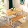AWQM Dining Table Set with Two Benches, Kitchen Table Set for 4-6 Persons, Kitchen Table of 47.2 x 28.7 x 28.7 Inches, Bench of 41.3 x 11.8 x 17.7 Inches Each, Oak view 1