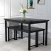 AWQM Dining Table Set with Two Benches, Kitchen Table Set for 4-6 Persons, Kitchen Table of 47.2 x 28.7 x 28.7 Inches, Bench of 41.3 x 11.8 x 17.7 Inches Each, Black view 3