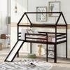 Twin Size Loft Bed with Slide, House Bed for Kids, Wood Space-Saving Bed Frame Tent Bed with Roof and Ladder, No Box Spring Needed (Espresso+Wood) view 1