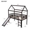 Twin Size Loft Bed with Slide, House Bed for Kids, Wood Space-Saving Bed Frame Tent Bed with Roof and Ladder, No Box Spring Needed (Espresso+Wood) view 2