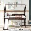 Twin Size Loft Bed with Slide, House Bed for Kids, Wood Space-Saving Bed Frame Tent Bed with Roof and Ladder, No Box Spring Needed (Espresso+Wood) view 3