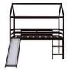 Twin Size Loft Bed with Slide, House Bed for Kids, Wood Space-Saving Bed Frame Tent Bed with Roof and Ladder, No Box Spring Needed (Espresso+Wood) view 4