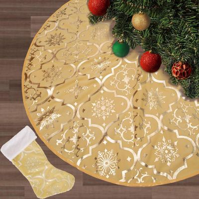 Flash World 36 Inch Large Christmas Tree Skirt Xmas Soft Cover Mat Decor Snowflake Collar Farmhouse Tree Skirt for Holiday Ornaments Party Home Indoor Decorations (Yellow, 36INCH)