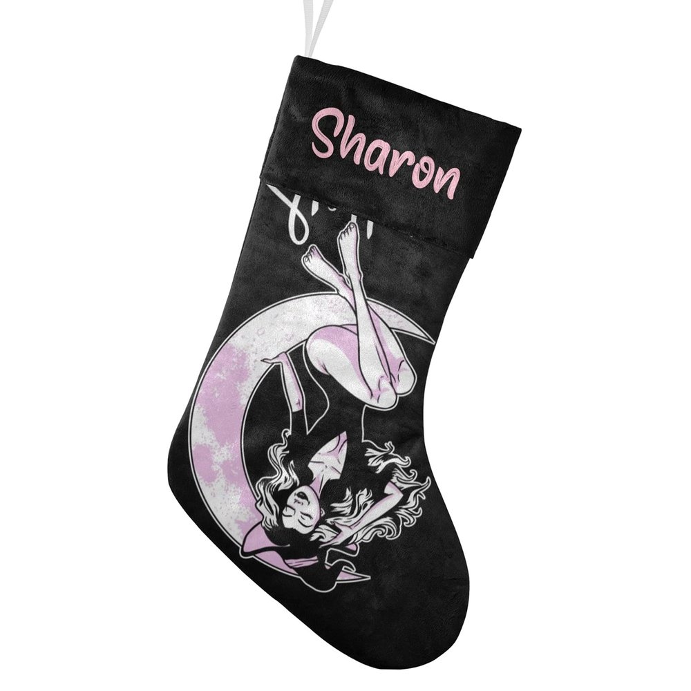 CUXWEOT Personalized Witch Woman Moon Halloween Christmas Stockings Customize Name Candy Bag for Family Holiday Party Decorations Gift 17.52 x 7.87