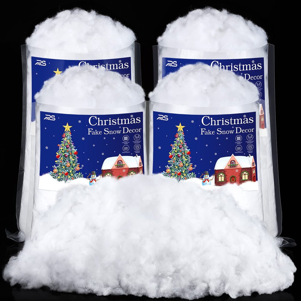 Ruisita 4 Bags Christmas Fake Snow Artificial Snow 35.3 Ounces Fluffy Snow Fiber for Snow Blanket, Christmas Tree Decoration, Holiday and Winter Displays
