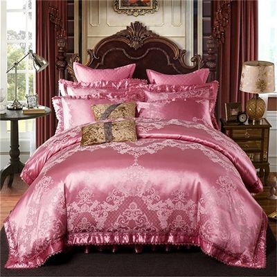 KEHAIOO Silver Gold Queen King Size Bedding Set, Luxury Satin Jacquard Cotton Wedding Duvet Cover Bed Sheet Pillowcases Set