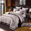 KEHAIOO Silver Gold Queen King Size Bedding Set, Luxury Satin Jacquard Cotton Wedding Duvet Cover Bed Sheet Pillowcases Set view 3