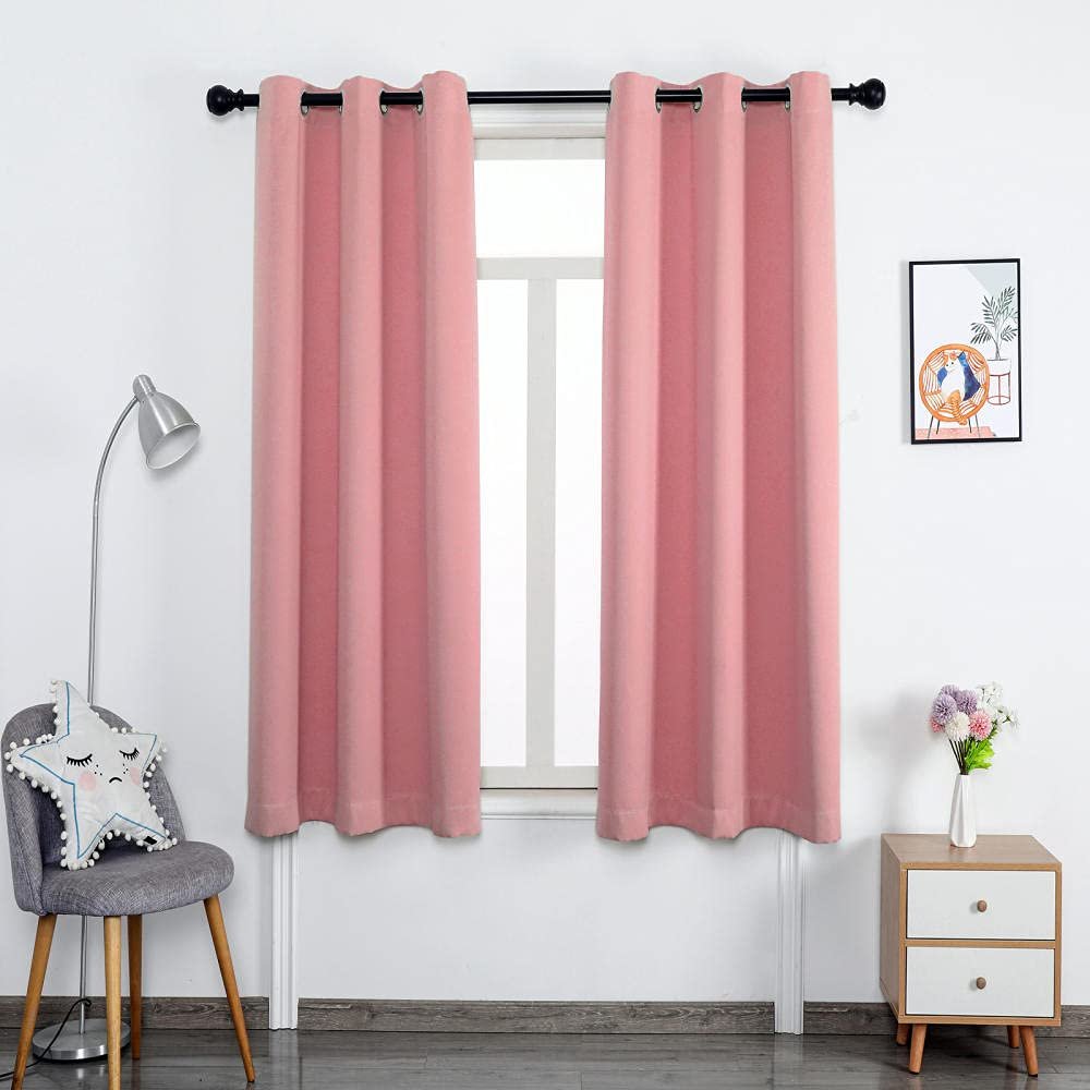 ZJXSNEH Grommet Blackout Curtains for Bedroom and Living Room Thermal Insulated Room White Breite Light Pink Width 149 x Height 70inch|2 Panels