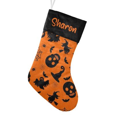 CUXWEOT Personalized Halloween Witch Bat Ghost Christmas Stocking Customize Name Decor for Xmas Tree Fireplace Hanging Party 17.52 x 7.87