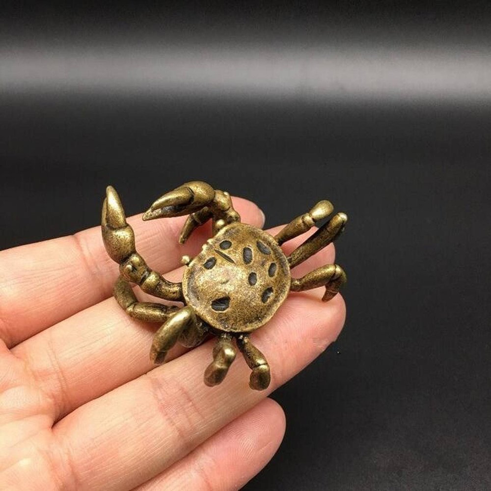 AOBRICON Copper Statue Brass Carved Animal Crab Eight Party Money Exquisite Small Figurines Home Ornament Collectable