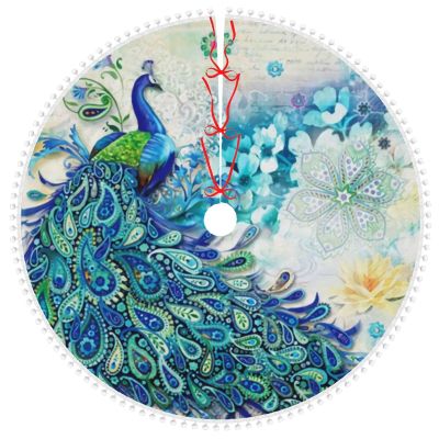 Christmas Tree Skirt Peacocks and Flowers 30 Inch Plush Xmas Tree Skirt Santa Tree Mat Festive Holiday Party Home New Year House Decorations