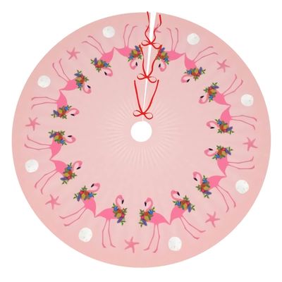Christmas Tree Skirt Flamingos with Wreaths Pink Christmas 30 Inch Plush Xmas Tree Skirt Santa Tree Mat Festive Holiday Party Home New Year House Decorations