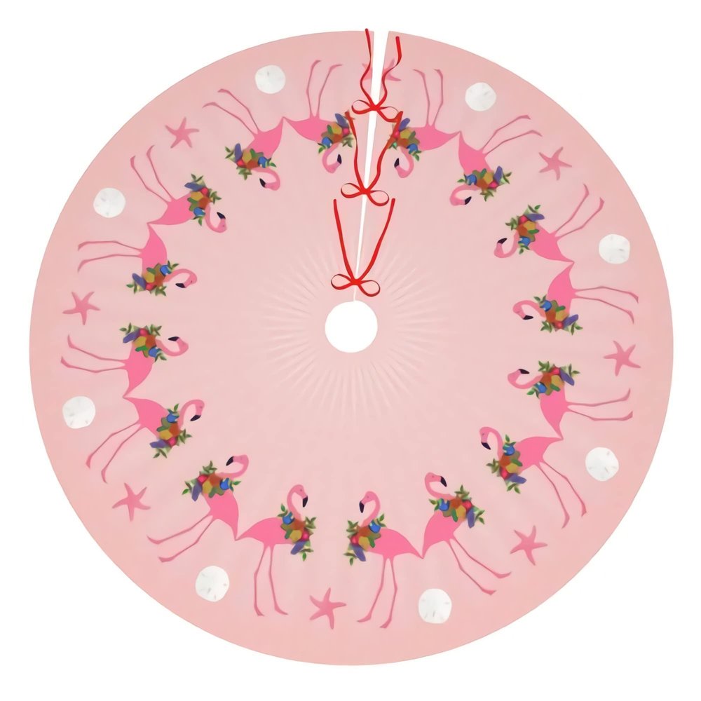 Christmas Tree Skirt Flamingos with Wreaths Pink Christmas 30 Inch Plush Xmas Tree Skirt Santa Tree Mat Festive Holiday Party Home New Year House Decorations