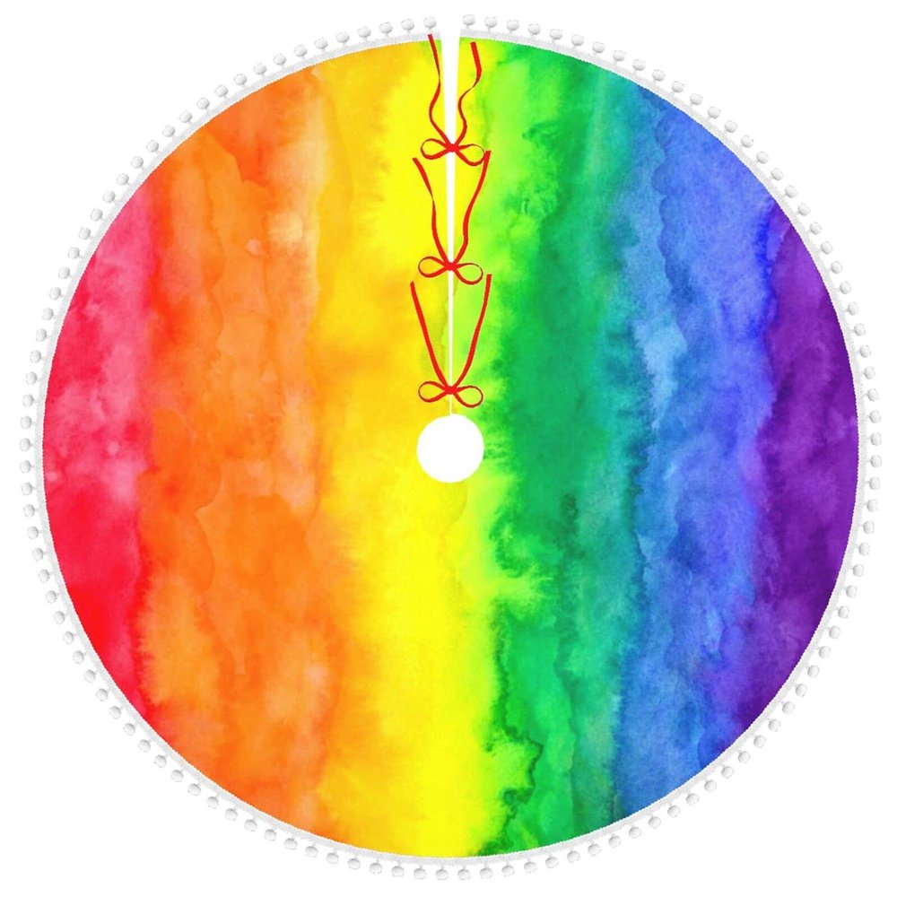 Christmas Tree Skirt Rainbow Wash 30 Inch Plush Xmas Tree Skirt Santa Tree Mat Festive Holiday Party Home New Year House Decorations