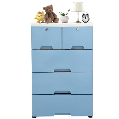 6 Drawer Dresser with Wheels and Lock, Plastic Dresser Storage Cabinet Chest Clothes Storage Modern Bedroom Closet Organizer Fabric Dresser Organizer Storage Dresser for Bedroom ,Office,Closets,Blue