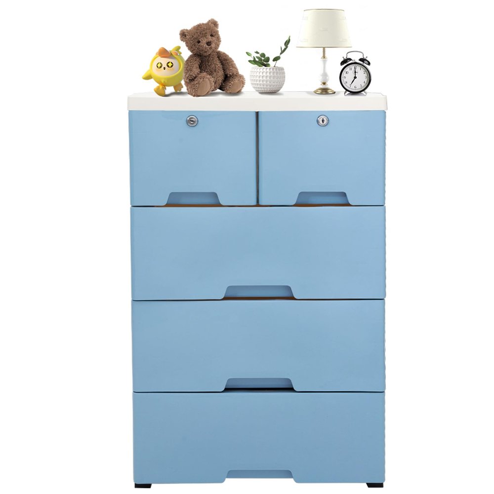 6 Drawer Dresser with Wheels and Lock, Plastic Dresser Storage Cabinet Chest Clothes Storage Modern Bedroom Closet Organizer Fabric Dresser Organizer Storage Dresser for Bedroom ,Office,Closets,Blue