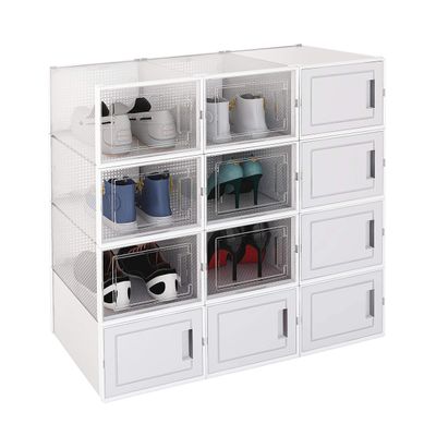 ele ELEOPTION Storage Shoe Box, Foldable 6 Clear and 6 White Sneaker Display Box, Stackable Storage Bins Shoe Container Organizer, 12 Pack - Transparent/White