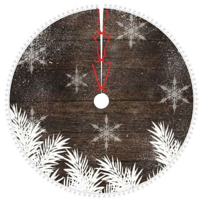 Christmas Tree Skirt Snow Pine Trees Brown Rustic Wood Winter 30 Inch Plush Xmas Tree Skirt Santa Tree Mat Festive Holiday Party Home New Year House Decorations