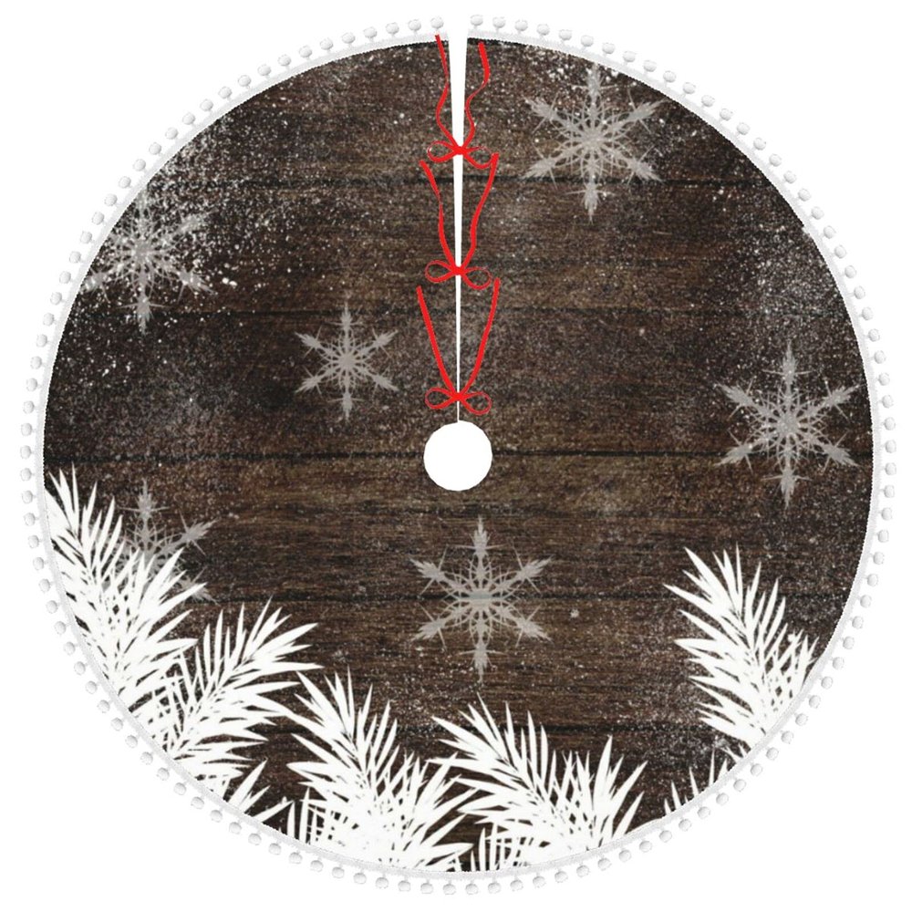Christmas Tree Skirt Snow Pine Trees Brown Rustic Wood Winter 30 Inch Plush Xmas Tree Skirt Santa Tree Mat Festive Holiday Party Home New Year House Decorations