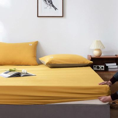 CFYCYHDZHT Cozy T-Shirt Soft Cotton Non Slip Mattress Protector,Bedroom Hotel Homestay Solid Color Deep Pocket Fitted Sheet for Single Double Bed Yellow 100200cm