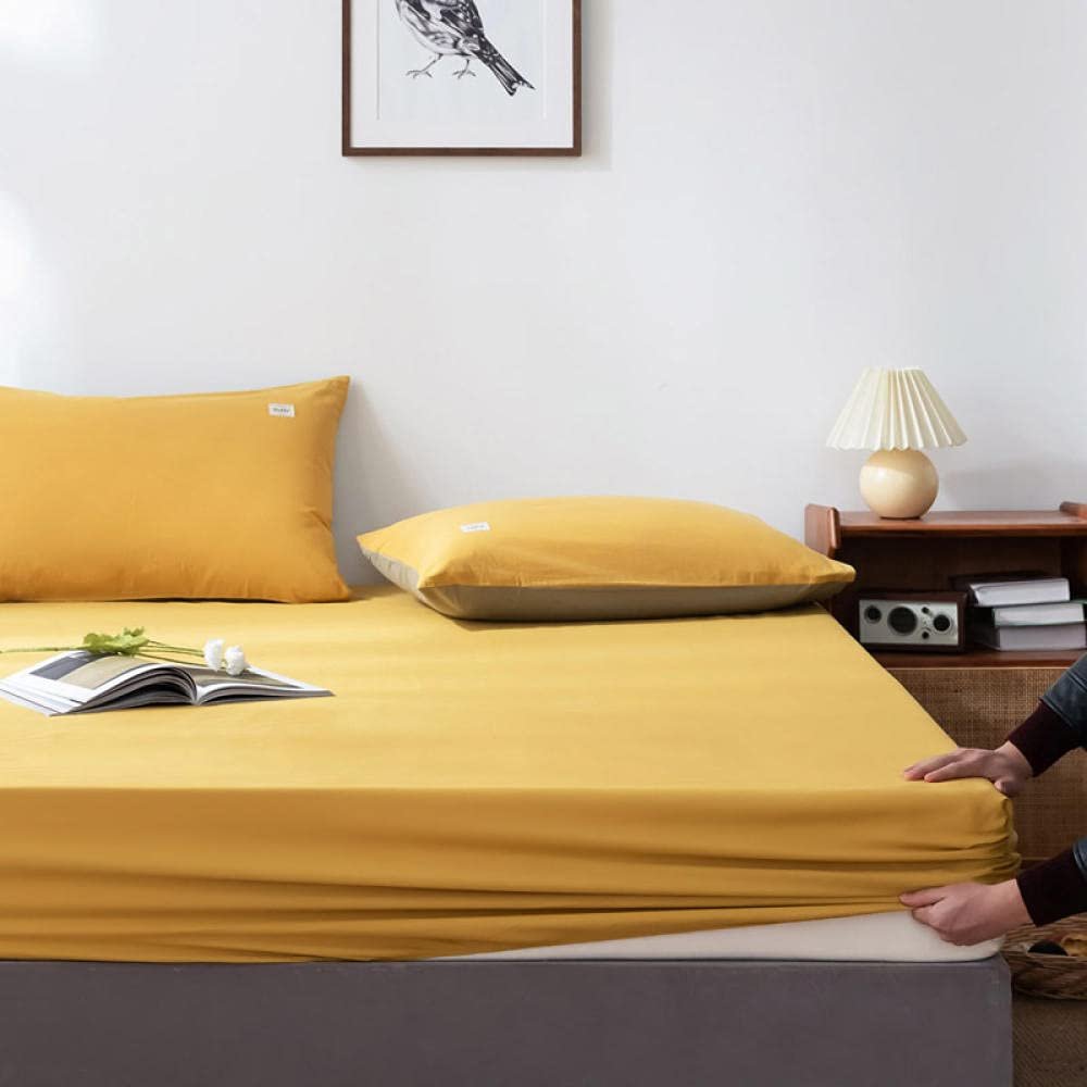 CFYCYHDZHT Cozy T-Shirt Soft Cotton Non Slip Mattress Protector,Bedroom Hotel Homestay Solid Color Deep Pocket Fitted Sheet for Single Double Bed Yellow 100200cm