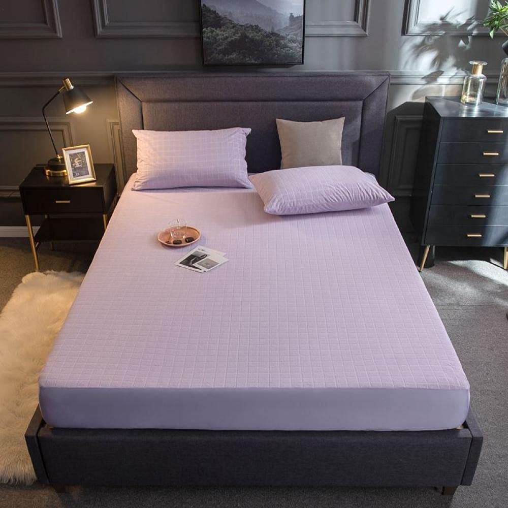 CFYCYHDZHT Bedding Set Cotton Solid Color Terry Cloth Waterproof Mattress Protector Elder Kids Bedroom Urinary Fitted Sheets Light Purple 120cmx200cm