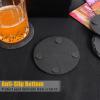 12 Pack Slate Drink Coasters with Metal Holder, VIBRATITE 4 Inch Black Slate Stone Coasters Bulk Laser Engraving Blanks with Anti-Scratch Bottom for Drink Coffee Bar Kitchen Home Decor, Round view 3