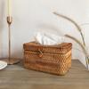 5 Inch Tall Rattan Tissue Box Cover Rectangular with Hinged Top Lid and Bead, Boho Woven Facial Napkin Holder, Decorative Napkin Dispenser Holder Organizer for Dresser Bathroom Dcor, Brown view 1
