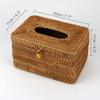 5 Inch Tall Rattan Tissue Box Cover Rectangular with Hinged Top Lid and Bead, Boho Woven Facial Napkin Holder, Decorative Napkin Dispenser Holder Organizer for Dresser Bathroom Dcor, Brown view 2