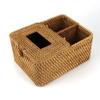 amololo Creative Handmade Square Rattan Tissue Box, Decorative Napkin Holder with 2 Compartments and Lid, Facial Tissue Box Holder Cover for Pen Pencil, Remote Control, Smart Phone, Brown, 8.7 Inch view 1