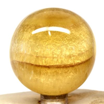 2" Golden Honey Fluorite Sphere Sparkling Natural Mineral Ball UV Reactive Crystal Polished Gemstone - India + Stand