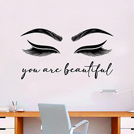 You are Beautiful Wall Decal Home Decor Art Vinyl Sticker Quote Bedroom Teen Inspirational Girls Teen Makeup Make Up Lashes Brows Eyelashes Eyebrows Lipstick Mascara Eyeliner Beauty Cosmetics