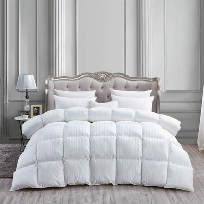 Luxurious California King (Cal King) Size Goose Down Feather Fiber Comforter Duvet Insert, 100% Egyptian Cotton Cover, 80 oz. Fill Weight Comforter (Cal King, White Stripe)