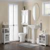 Alaterre Derby 4-Piece Bathroom Storage Set - White, Includes Over Toilet Shelf, Wall-Mounted Cabinet with Glass Doors, Clothes Hamper, and Floor Cabinet, Ideal for Organizing and Decorating view 2