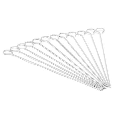 Home Basics 12 Piece Stainless Steel BBQ Skewers | Long Handles | Great for The Grill | Angled Tips for Easy Food Loading | Wide Flat Blades