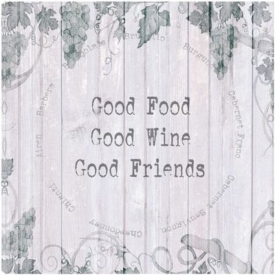 Fine Art Canvas Good Food, Wine, Friends Canvas Wall Decor by Artist Susan Jill for Living Room, Bedroom, Bathroom, Kitchen, Office, Bar, Dining & Guest Room - Ready to Hang - 18 in x 18 in