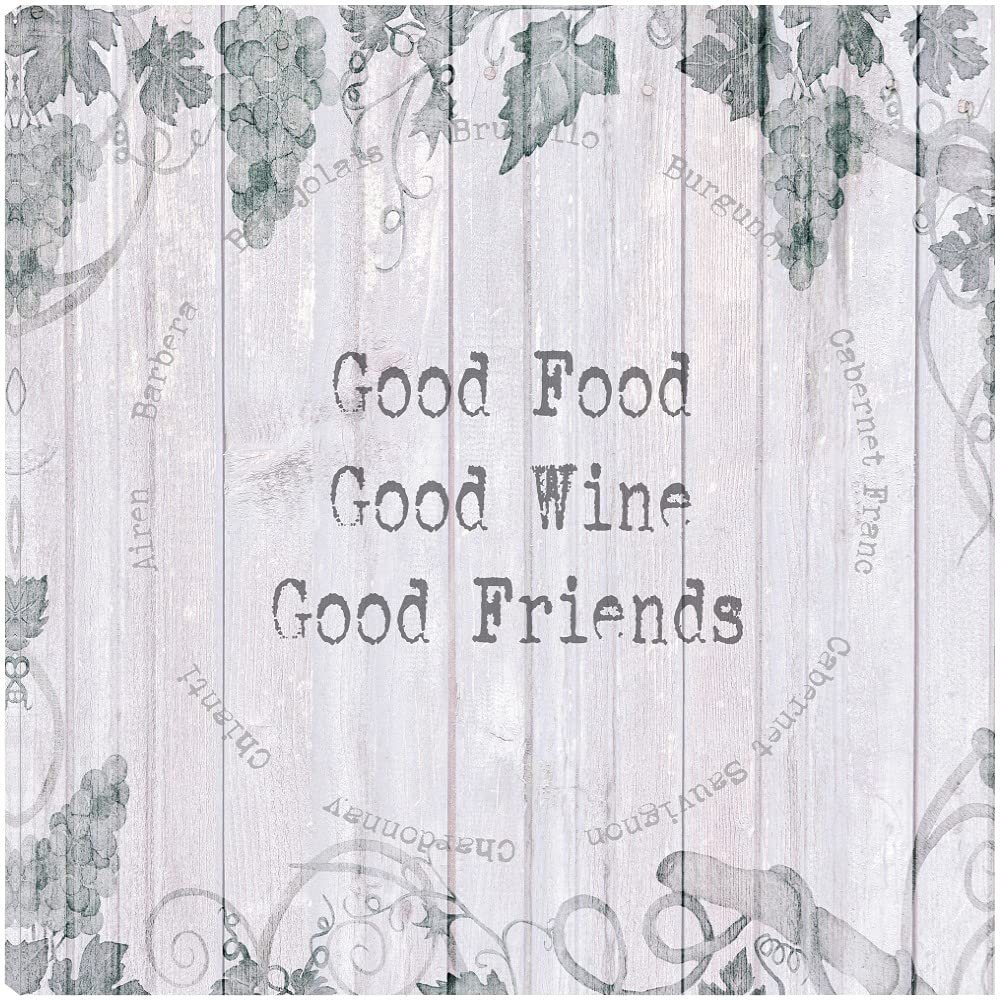 Fine Art Canvas Good Food, Wine, Friends Canvas Wall Decor by Artist Susan Jill for Living Room, Bedroom, Bathroom, Kitchen, Office, Bar, Dining & Guest Room - Ready to Hang - 18 in x 18 in