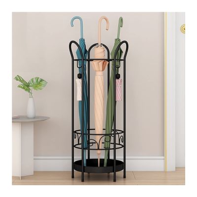 Umbrella Racks Black Iron Umbrella Stand Umbrella Holder, Large Capacity Umbrella Hoder with Hook and Drip Tray-Capacity 12 Umbrellas, Household Commercial Umbrella Basket